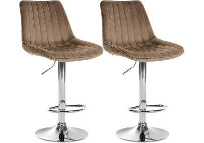 Ensemble de 2 tabourets de bar Toni en velours, marron chromé