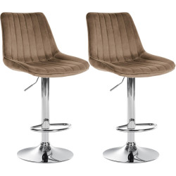 Ensemble de 2 tabourets de bar Toni en velours chromé brun