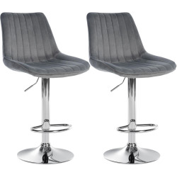 Ensemble de 2 tabourets de bar Toni en velours, chromés, gris foncé