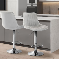 Ensemble de 2 tabourets de bar Toni en velours chromé gris