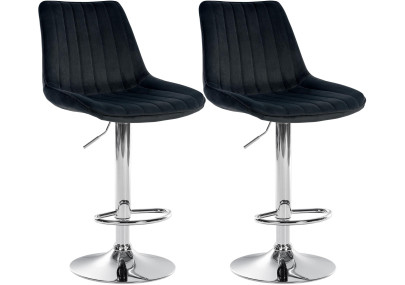 Ensemble de 2 tabourets de bar Toni, velours, chrome, noir
