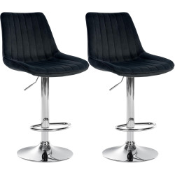Ensemble de 2 tabourets de bar Toni, velours, chrome, noir