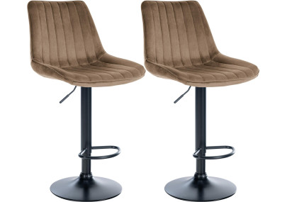 Ensemble de 2 tabourets de bar Toni en velours, noir et marron