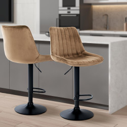 Lot de 2 tabourets de bar Toni en velours noir brun
