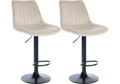 Juego de 2 taburetes de bar Toni de terciopelo, negro y crema