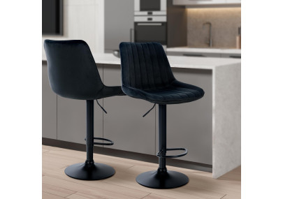 Lot de 2 tabourets de bar Toni en velours noir