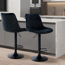 Lot de 2 tabourets de bar Toni en velours noir noir