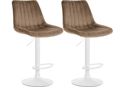 Ensemble de 2 tabourets de bar Toni en velours, blanc/marron