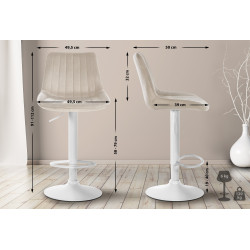 Conjunto de 2 banquetas de bar Toni em veludo, branco/creme