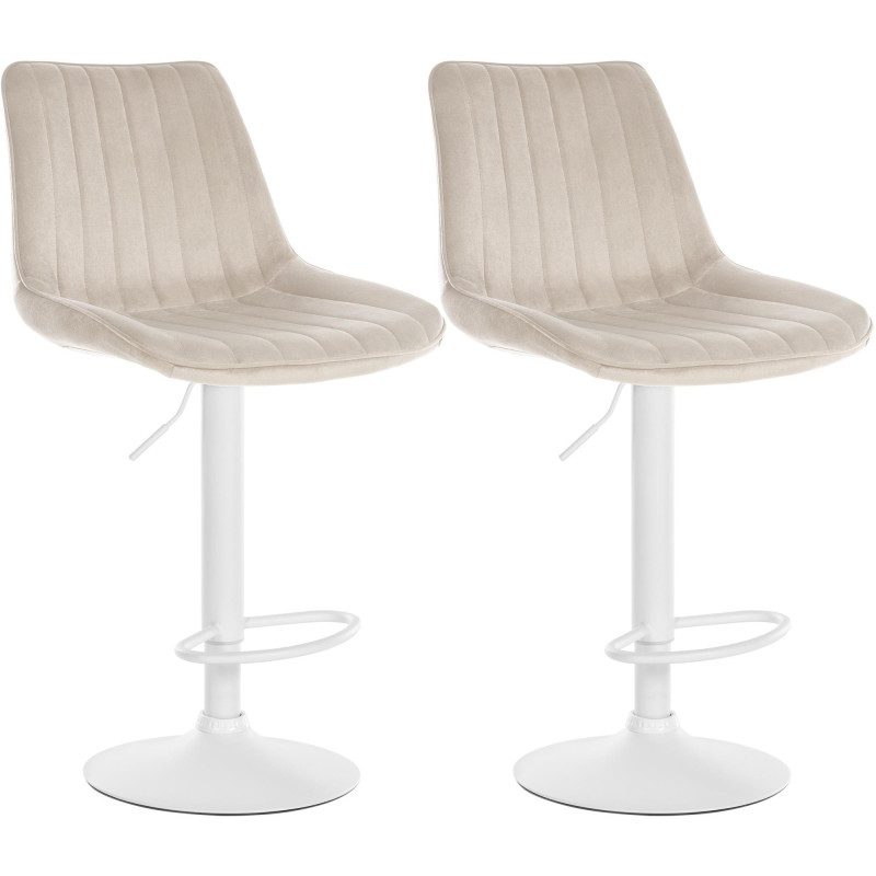 Lot de 2 tabourets de bar Toni en velours blanc/crème
