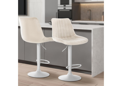 Conjunto de 2 banquetas de bar Toni em veludo, branco/creme