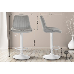 Ensemble de 2 tabourets de bar Toni en velours, blanc/gris