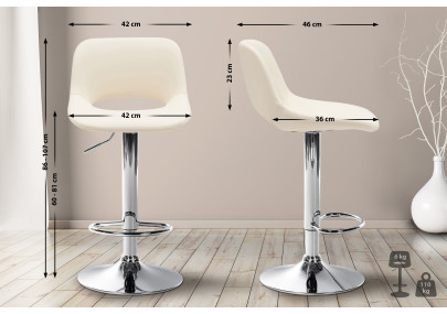Sgabello da bar Camden, similpelle, cromato, crema