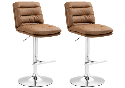 Ensemble de 2 tabourets de bar Damar, similicuir, chromé, marron clair