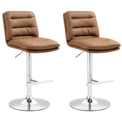 Ensemble de 2 tabourets de bar Damar, similicuir, chromés brun clair