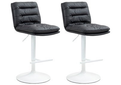 Lot de 2 tabourets de bar Damar, similicuir, blanc/noir