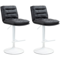 Lot de 2 tabourets de bar Damar, similicuir, blanc/noir