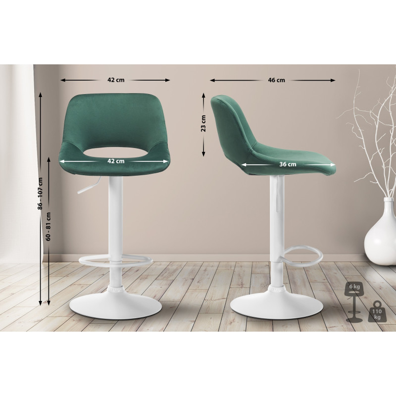 Tabouret de bar Camden en velours, blanc/vert