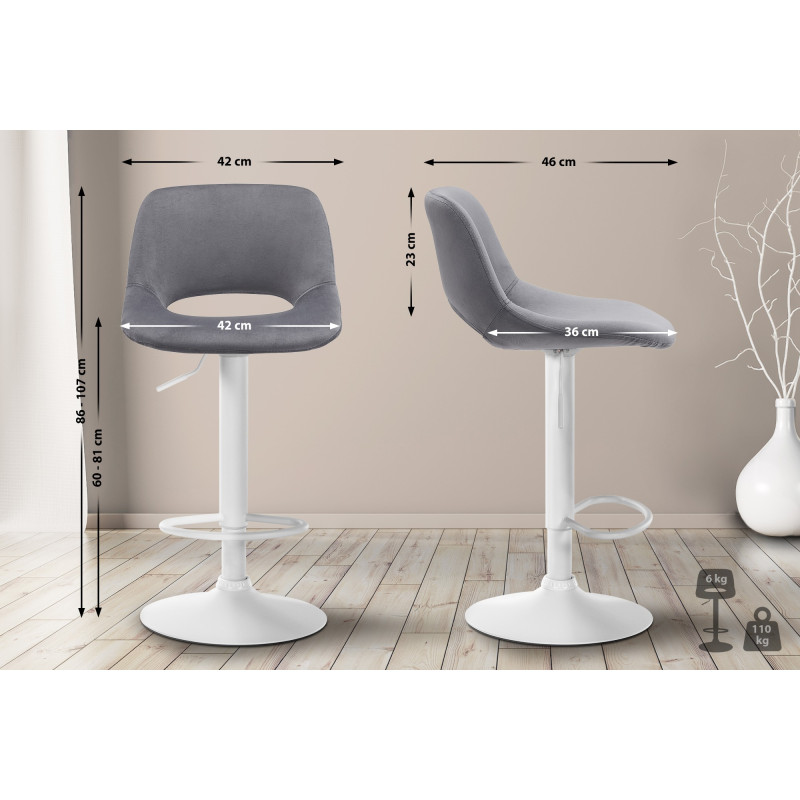 Tabouret de bar Camden en velours blanc gris foncé