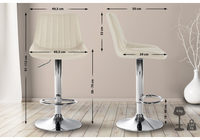 Conjunto de 2 banquetas de bar Toni, em couro sintético, cromadas, cor creme.