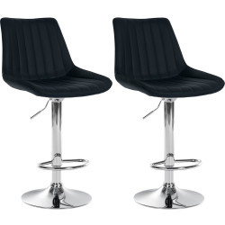 Conjunto de 2 banquetas de bar Toni, em couro sintético, cromadas, pretas.