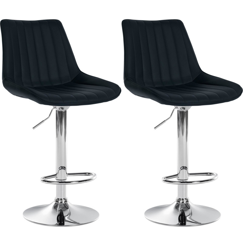 Conjunto de 2 banquetas de bar Toni, em couro sintético, cromadas, pretas.