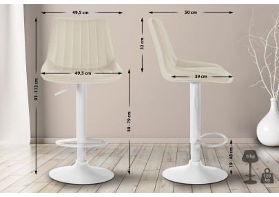 Set di 2 sgabelli da bar Toni, similpelle, bianco/crema