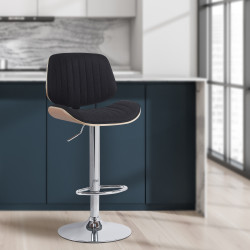 Set di 2 sgabelli da bar Clawson, tessuto, cromo naturale/nero