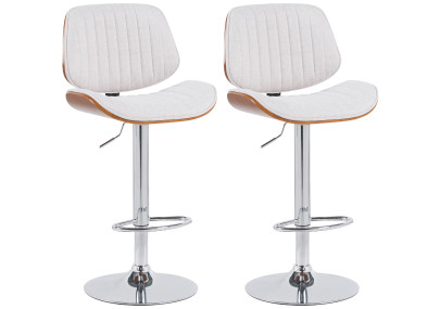 Set di 2 sgabelli da bar Clawson, tessuto, cromato, noce/crema