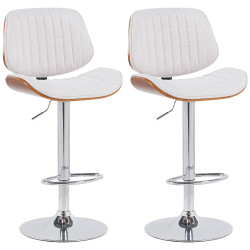 Conjunto de 2 banquetas de bar Clawson, em tecido, cromadas, cor nogueira/creme.