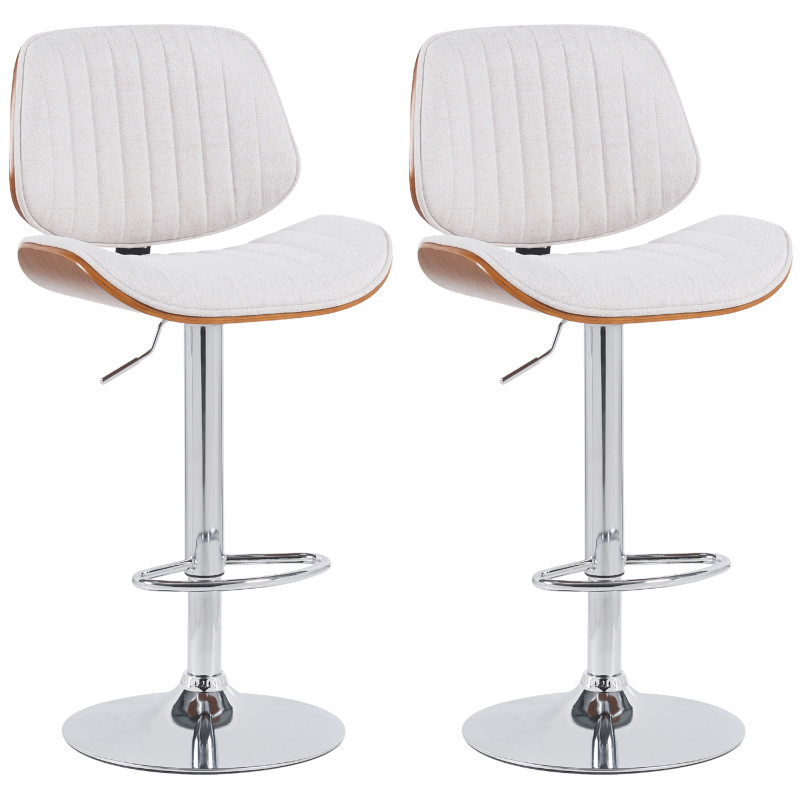 Conjunto de 2 banquetas de bar Clawson, em tecido, cromadas, cor nogueira/creme.