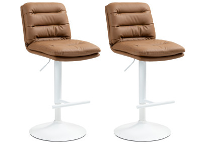 Ensemble de 2 tabourets de bar Damar, similicuir, blanc/marron clair