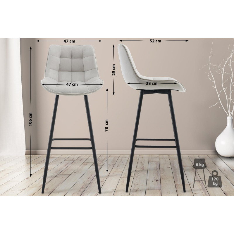 Sgabello da bar Dartford in velluto grigio