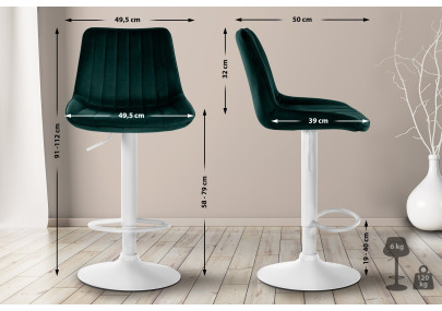 Ensemble de 2 tabourets de bar Toni, velours, blanc/vert