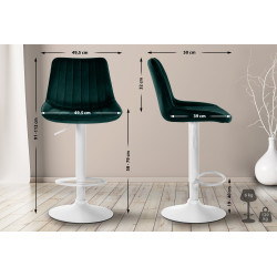 Ensemble de 2 tabourets de bar Toni en velours blanc vert