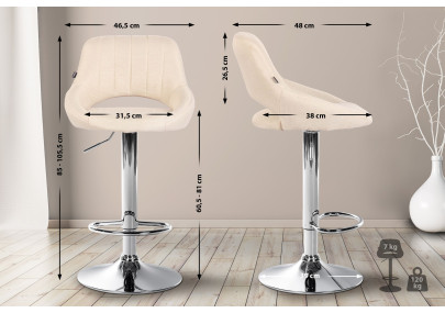 Ensemble de 2 tabourets de bar Milet en tissu C crème