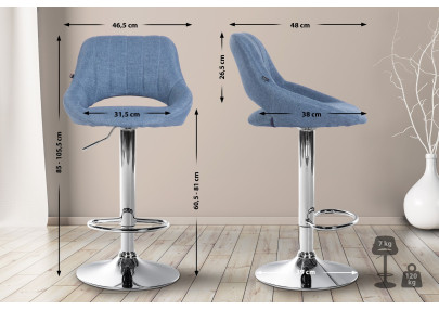 Ensemble de 2 tabourets de bar Milet en tissu bleu C