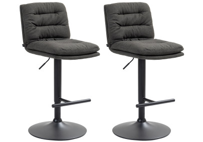 Ensemble de 2 tabourets de bar Damar, tissu, noir/gris foncé