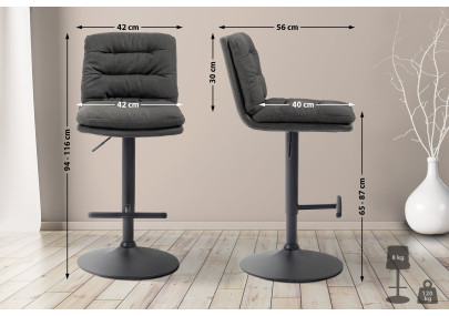 Lot de 2 tabourets de bar en tissu Damar noir gris foncé