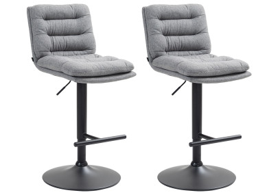 Ensemble de 2 tabourets de bar Damar, tissu, noir et gris