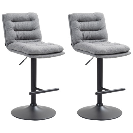 Lot de 2 tabourets de bar Damar, tissu, noir gris