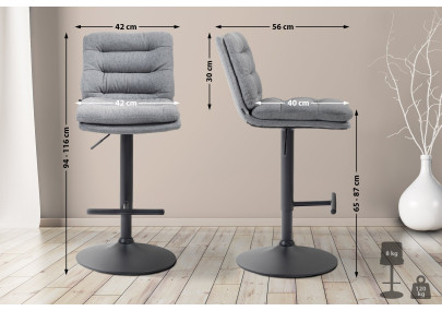 Lot de 2 tabourets de bar en tissu Damar noir gris