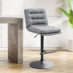 Ensemble de 2 tabourets de bar Damar, tissu, noir et gris