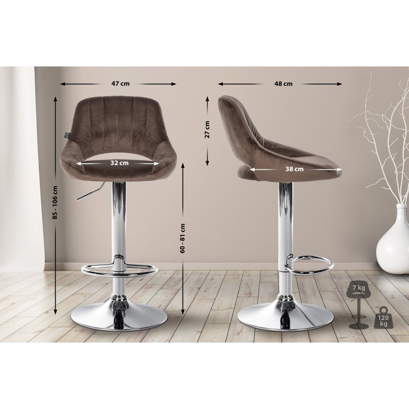 Set di 2 sgabelli da bar in velluto Milet, marrone