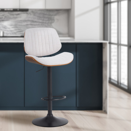 Sgabello da bar Clawson, tessuto noce nero/crema