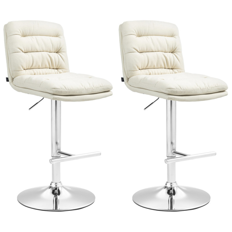 Ensemble de 2 tabourets de bar Damar, tissu, chrome et crème