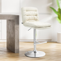 Ensemble de 2 tabourets de bar Damar, tissu, chrome et crème