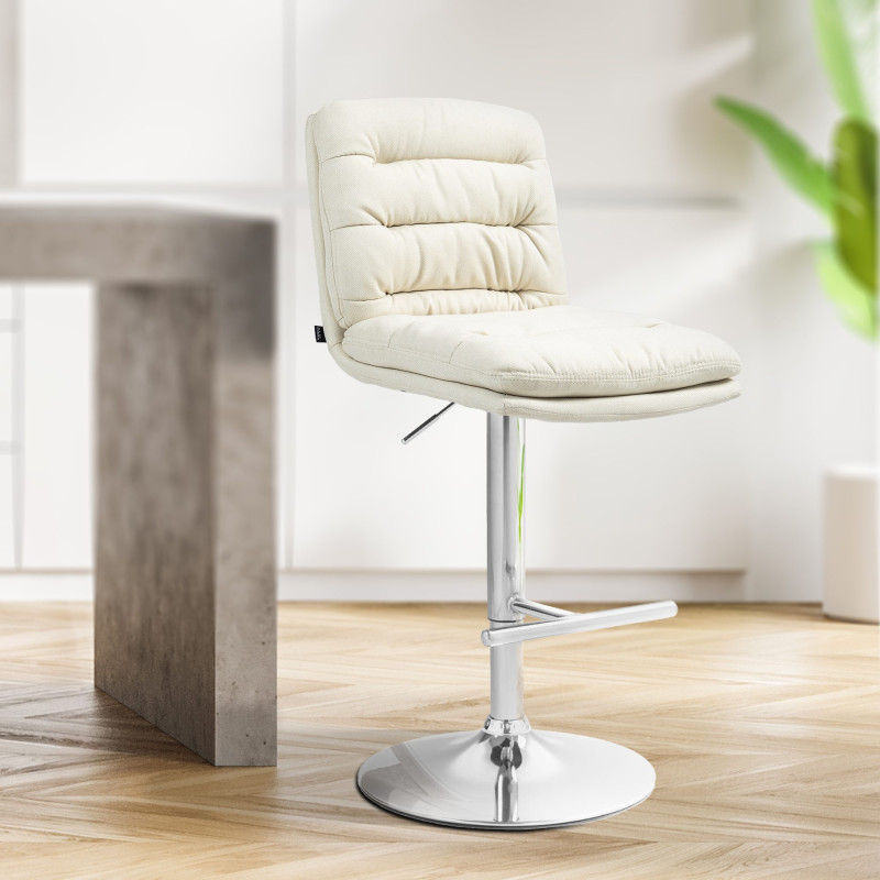 Ensemble de 2 tabourets de bar Damar, tissu, chrome crème