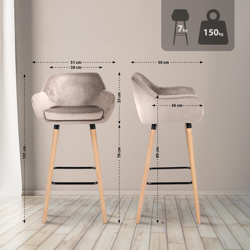 Tabouret de bar Grant en velours crème