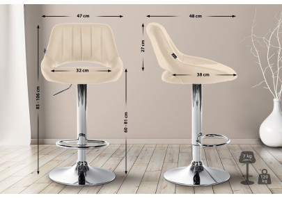 Conjunto de 2 banquetas de bar Milet em couro sintético, cor creme.